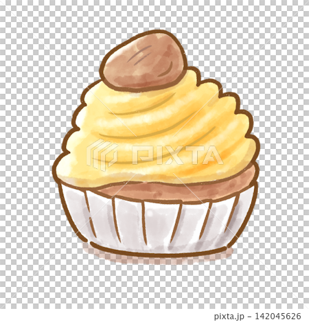 A watercolor-style illustration of a gentle Mont Blanc cake, a sweet treat for autumn. A watercolor-style illustration of a gentle Mont Blanc cake, a sweet treat for autumn. 142045626