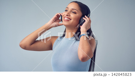 Customer service, call center and woman in studio for online advice, help and conversation. Communication, telemarketing and person with headset for contact, crm support and consulting on background Customer service, call center and woman in studio for online advice, help and conversation. Communication, telemarketing and person with headset for contact, crm support and consulting on background 142045823