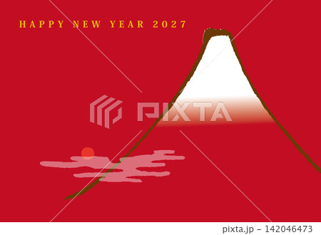 富士山イラストの2027年の年賀状 142046473