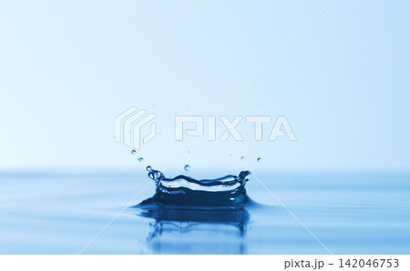 Abstract, splash and puddle of water with hygiene, product and clean with mockup space and promotion. Liquid, h20 and sustainability with drops, spring and hydration with detail, empty and natural Abstract, splash and puddle of water with hygiene, product and clean with mockup space and promotion. Liquid, h20 and sustainability with drops, spring and hydration with detail, empty and natural 142046753