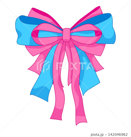 Satin luxurious bow illustration. Ribbon with knot for gift card and design. 142046962