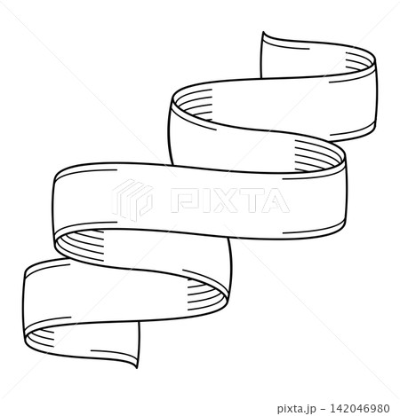 Engraving elegant scroll ribbon. Decorative paper swirl banner. 142046980