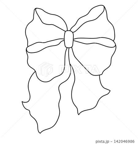 Black outline lush bow illustration. Ribbon with knot for gift card and design. 142046986