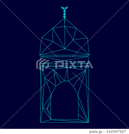 Mosque low poly triangulation triangulated polygonal electric cyan blue vibrant aqua neon color vector illustration image outline contour line Mosque low poly triangulation triangulated polygonal electric cyan blue vibrant aqua neon color vector illustration image outline contour line 142047507