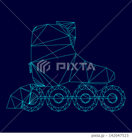 Roller skate low poly triangulation triangulated polygonal electric cyan blue vibrant aqua neon color vector illustration image outline contour line Roller skate low poly triangulation triangulated polygonal electric cyan blue vibrant aqua neon color vector illustration image outline contour line 142047523