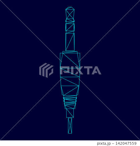 Studio / audio cable connector or mini jack low poly triangulation triangulated polygonal electric cyan blue vibrant aqua neon color vector illustration image outline contour line Studio / audio cable connector or mini jack low poly triangulation triangulated polygonal electric cyan blue vibrant aqua neon color vector illustration image outline contour line 142047559