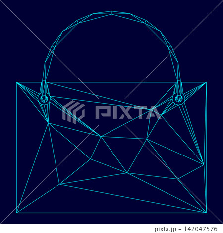 Shopping bag low poly triangulation triangulated polygonal electric cyan blue vibrant aqua neon color vector illustration image outline contour line Shopping bag low poly triangulation triangulated polygonal electric cyan blue vibrant aqua neon color vector illustration image outline contour line 142047576