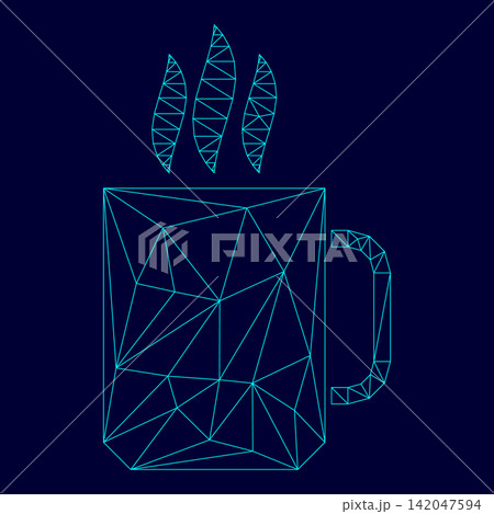Cup with hot drink low poly triangulation triangulated polygonal electric cyan blue vibrant aqua neon color vector illustration image outline contour line Cup with hot drink low poly triangulation triangulated polygonal electric cyan blue vibrant aqua neon color vector illustration image outline contour line 142047594