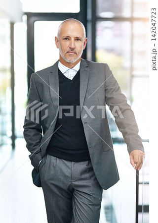 Office, lobby and portrait of mature man with confidence, pride and support in business opportunity. CEO, entrepreneur or serious businessman with project management, company boss and advisory agency 142047723