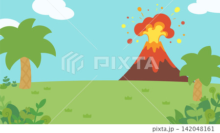 恐竜のいる時代の風景イラスト_風景のみ_16:9 恐竜のいる時代の風景イラスト_風景のみ_16:9 142048161
