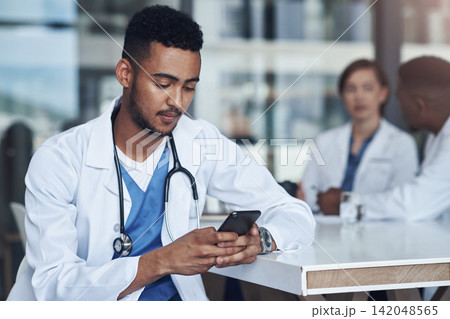 Cellphone, male doctor and hospital for healthcare, physician and telehealth health staff. Texting, communication and virtual conversation for mobile medical consultation, stethoscope and smartphone Cellphone, male doctor and hospital for healthcare, physician and telehealth health staff. Texting, communication and virtual conversation for mobile medical consultation, stethoscope and smartphone 142048565