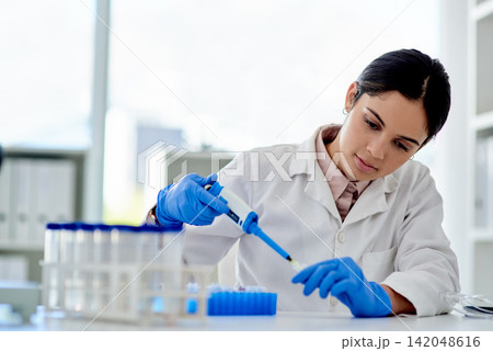 Lab, chemical and test tube for woman scientist for medicine, experiment and innovation for science. Healthcare, investigation and female person for analysis, medical and research for future results Lab, chemical and test tube for woman scientist for medicine, experiment and innovation for science. Healthcare, investigation and female person for analysis, medical and research for future results 142048616