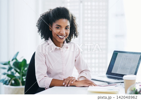 Portrait, office and woman in laptop, smile and research for project, planning and schedule. Face, employee and consultant with computer, internet or network with deadline, review or insurance agency Portrait, office and woman in laptop, smile and research for project, planning and schedule. Face, employee and consultant with computer, internet or network with deadline, review or insurance agency 142048962