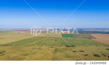 ボニート周辺に広がる農地と牧草地の空撮風景 142049466