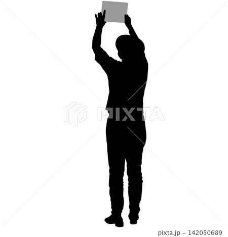 Black silhouette of woman taking selfie with smartphone on white background Black silhouette of woman taking selfie with smartphone on white background 142050689