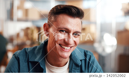 Man, smile and portrait in small business for supply chain, ecommerce or distribution service. Entrepreneur, supplier and happy in workshop for export, startup growth or stock inventory for logistics Man, smile and portrait in small business for supply chain, ecommerce or distribution service. Entrepreneur, supplier and happy in workshop for export, startup growth or stock inventory for logistics 142052002