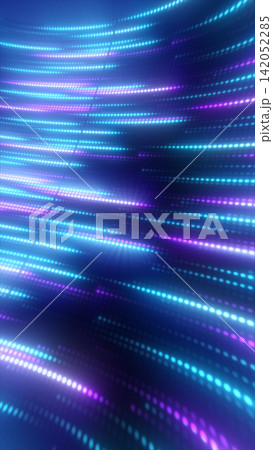 Abstract blue and purple dotted light waves with glowing rows, flowing motion, and futuristic data stream pattern Abstract blue and purple dotted light waves with glowing rows, flowing motion, and futuristic data stream pattern 142052285