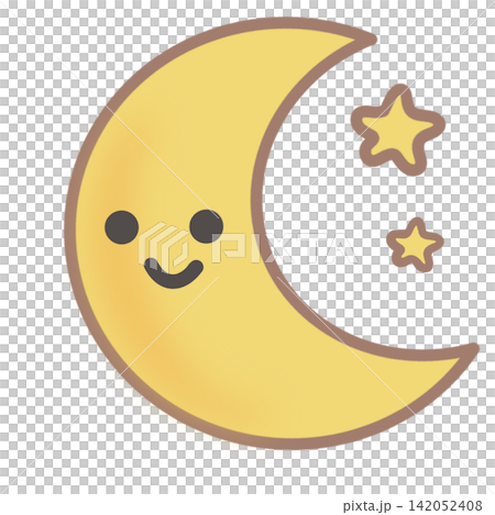 Cute crescent moon character with stars sky space night time sleep lullaby sticker print visual graphic clipart artwork design icon element illustration 142052408