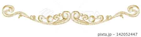 Watercolor wrought iron decorative border on isolated background. Elegant ornamental flourish. Illustration of antique metalwork for vintage design. Element for invitations, certificates and greeting. Watercolor wrought iron decorative border on isolated background. Elegant ornamental flourish. Illustration of antique metalwork for vintage design. Element for invitations, certificates and greeting. 142052447