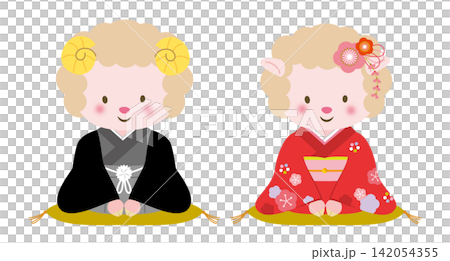 [Chinese Zodiac] A sheep couple wearing a haori and hakama and a furisode kimono - Greetings - Kimono 142054355