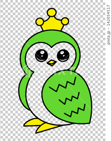 王冠をつけた愛らしいフクロウのイラスト 黄緑 王冠をつけた愛らしいフクロウのイラスト 黄緑 142054517