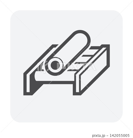 Steel round pipe on conveyor belt for metal production and manufacturing process 142055005