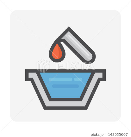 Water treatment chemical dosing vector icon, laboratory test tube, processing tank symbol. 142055007