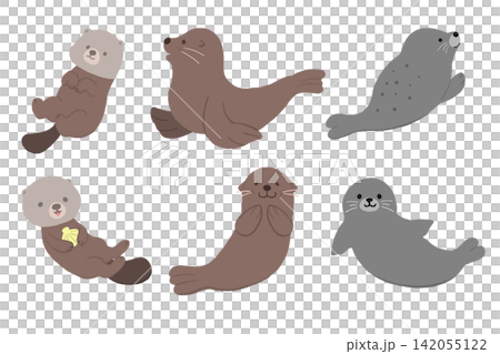 Sea creatures illustration set Sea creatures illustration set 142055122