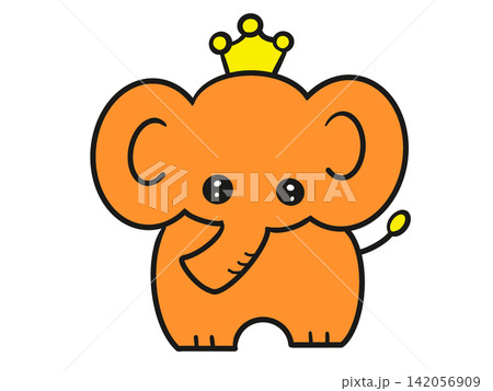 王冠をつけたオレンジ色のかわいいゾウ 王冠をつけたオレンジ色のかわいいゾウ 142056909