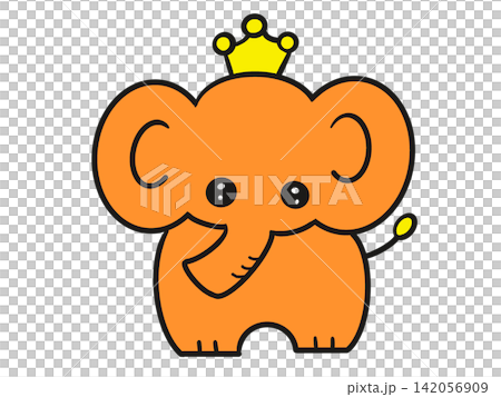 王冠をつけたオレンジ色のかわいいゾウ 王冠をつけたオレンジ色のかわいいゾウ 142056909