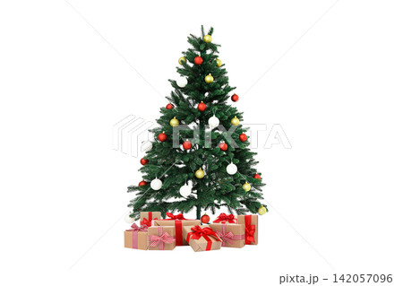 Christmas. Festively adorned Christmas tree stands tall with vibrant decorations, PNG 142057096
