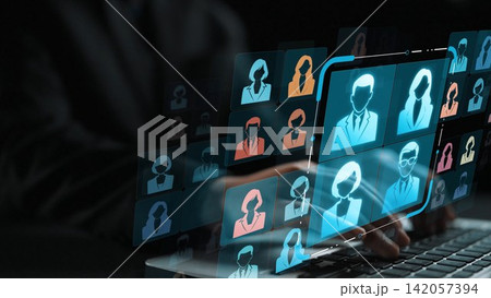A digital depiction of user profiles showcasing diverse professionals on a laptop screen. This image highlights modern technology and the importance of connections in a digital workspace. Sigmoid A digital depiction of user profiles showcasing diverse professionals on a laptop screen. This image highlights modern technology and the importance of connections in a digital workspace. Sigmoid 142057394
