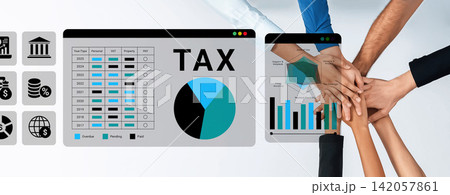 Collaboration in Financial Analysis with Tax Data Visualization and Teamwork Hands on Table Ledger 142057861