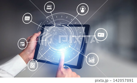 Marketing online strategy with digital advertising, PPC, social media and SEO icons Gist Marketing online strategy with digital advertising, PPC, social media and SEO icons Gist 142057891