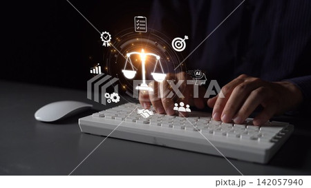 Digital law interface displaying justice scale, highlighting digital law Muxer Digital law interface displaying justice scale, highlighting digital law Muxer 142057940