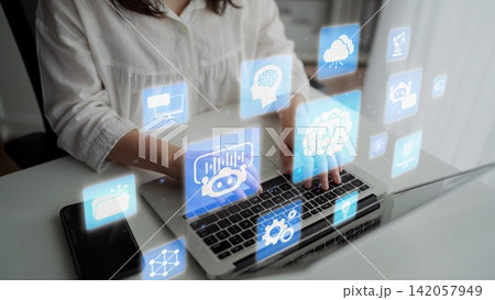 AI Brain Processing Data with Generative Artificial Intelligence Concept Funnel AI Brain Processing Data with Generative Artificial Intelligence Concept Funnel 142057949