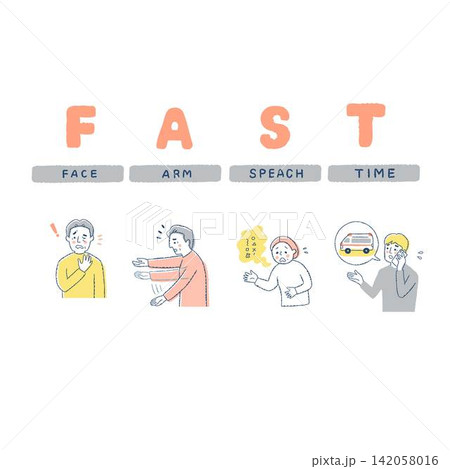 脳卒中チェックFASTの説明イラスト 142058016