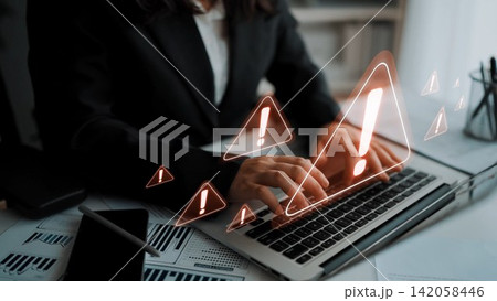 Cybersecurity warning icon with glowing red alert symbol Marrow Cybersecurity warning icon with glowing red alert symbol Marrow 142058446