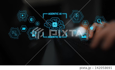 Futuristic Concept of Artificial Intelligence with Hexagonal Icons Representing Machine Learning, Automation, and Data Analysis Interacting with Human Input Gluon Futuristic Concept of Artificial Intelligence with Hexagonal Icons Representing Machine Learning, Automation, and Data Analysis Interacting with Human Input Gluon 142058691