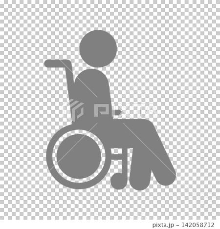 Low-profile wheelchair (foot-powered) / Pictogram for independent living support and welfare housing environment (black/gray) Low-profile wheelchair (foot-powered) / Pictogram for independent living support and welfare housing environment (black/gray) 142058712