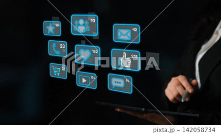 Social Media Interaction and Digital Communication Icons Marrow Social Media Interaction and Digital Communication Icons Marrow 142058734