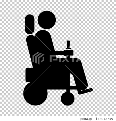 Electric wheelchair / Pictogram for independent living support and welfare housing environment (black/gray) Electric wheelchair / Pictogram for independent living support and welfare housing environment (black/gray) 142058739
