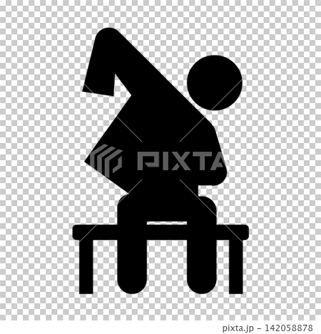 Sitting down to change clothes (upper garment) / Pictogram for independent living support and welfare living environment (black/gray) Sitting down to change clothes (upper garment) / Pictogram for independent living support and welfare living environment (black/gray) 142058878