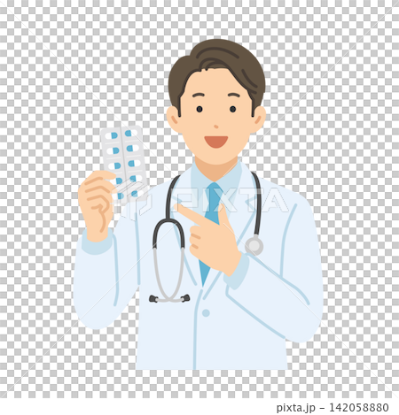 Presenting a prescription, male doctor, flat illustration Presenting a prescription, male doctor, flat illustration 142058880