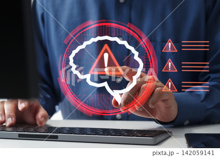AIにおける情報漏えいと規制コンプライアンスのリスク。不適切なAI利用と責任あるAIの課題。警告マー AIにおける情報漏えいと規制コンプライアンスのリスク。不適切なAI利用と責任あるAIの課題。警告マー 142059141