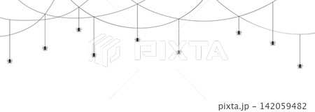 Eerie spider border. Gothic arachnid and web outline. Vector background for Halloween posters and banners Eerie spider border. Gothic arachnid and web outline. Vector background for Halloween posters and banners 142059482