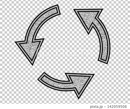Recycle/circular arrow icon illustration with silver border and silver texture. Recycle/circular arrow icon illustration with silver border and silver texture. 142059508