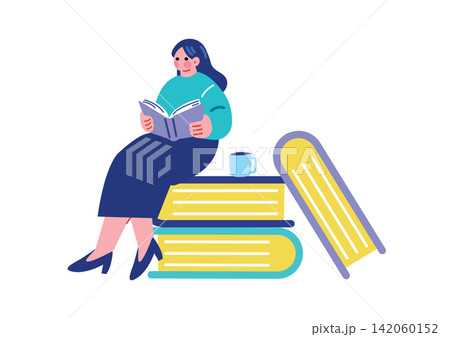 本を読む女性のイラスト 本を読む女性のイラスト 142060152