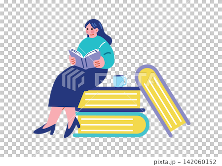 本を読む女性のイラスト 本を読む女性のイラスト 142060152