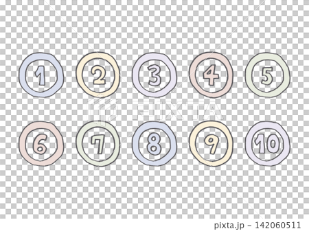 A set of hand-drawn line art illustrations of numbers surrounded by circles (pastel colors). A set of hand-drawn line art illustrations of numbers surrounded by circles (pastel colors). 142060511